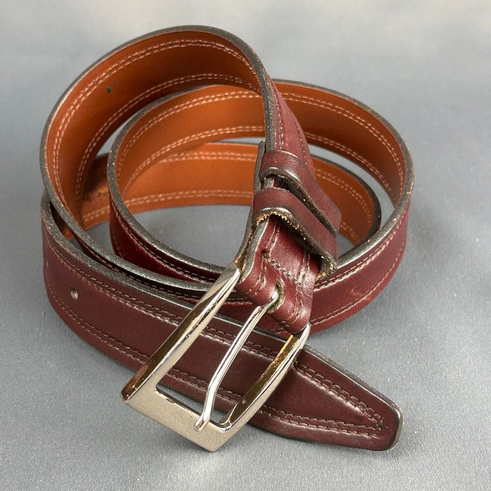 Allen Edmonds Brown Dress Belt Silvertone Buckle Size 38"